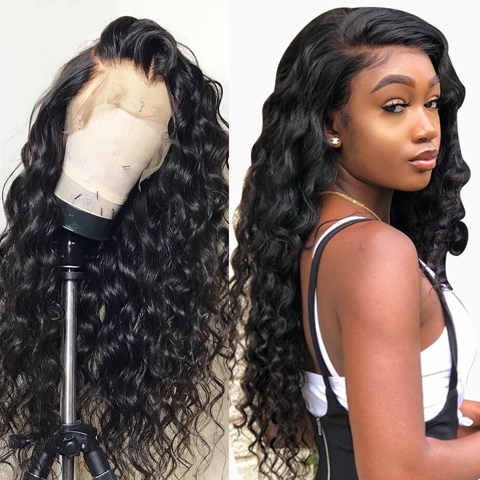 Chemical fiber front lace black small curly wig 24 inches