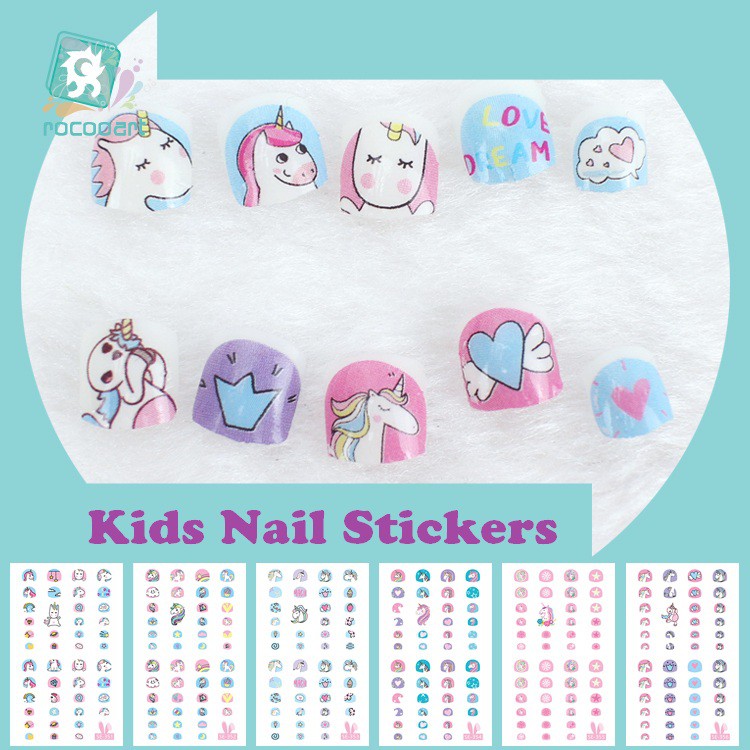 Rocooart Unicorn Nail Stickers For Kids Cartoon Nail Art Decoration Nail Wraps Cute Elements Manicure Foil Nail Art Decal Child