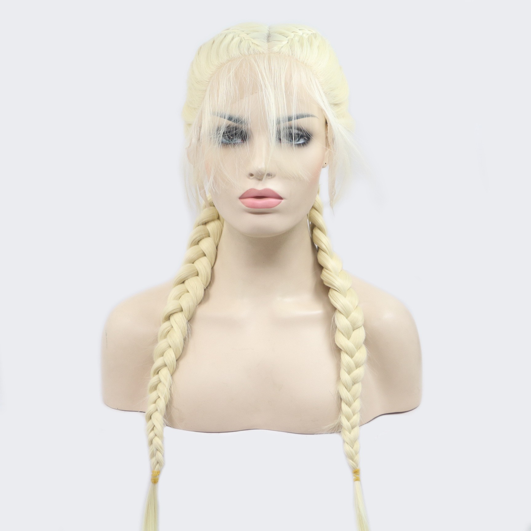Long Section With Bangs Double Ponytail Fishbone Braid Wig