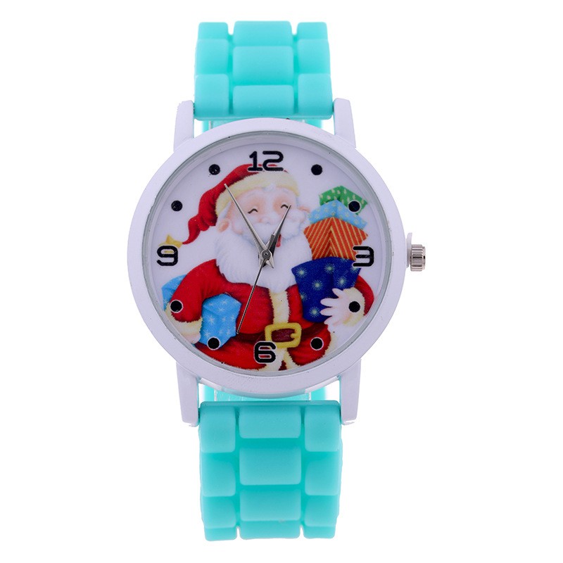 Christmas children's gift table Creative new cute Santa gift watch Silicone children's watch Mint Green