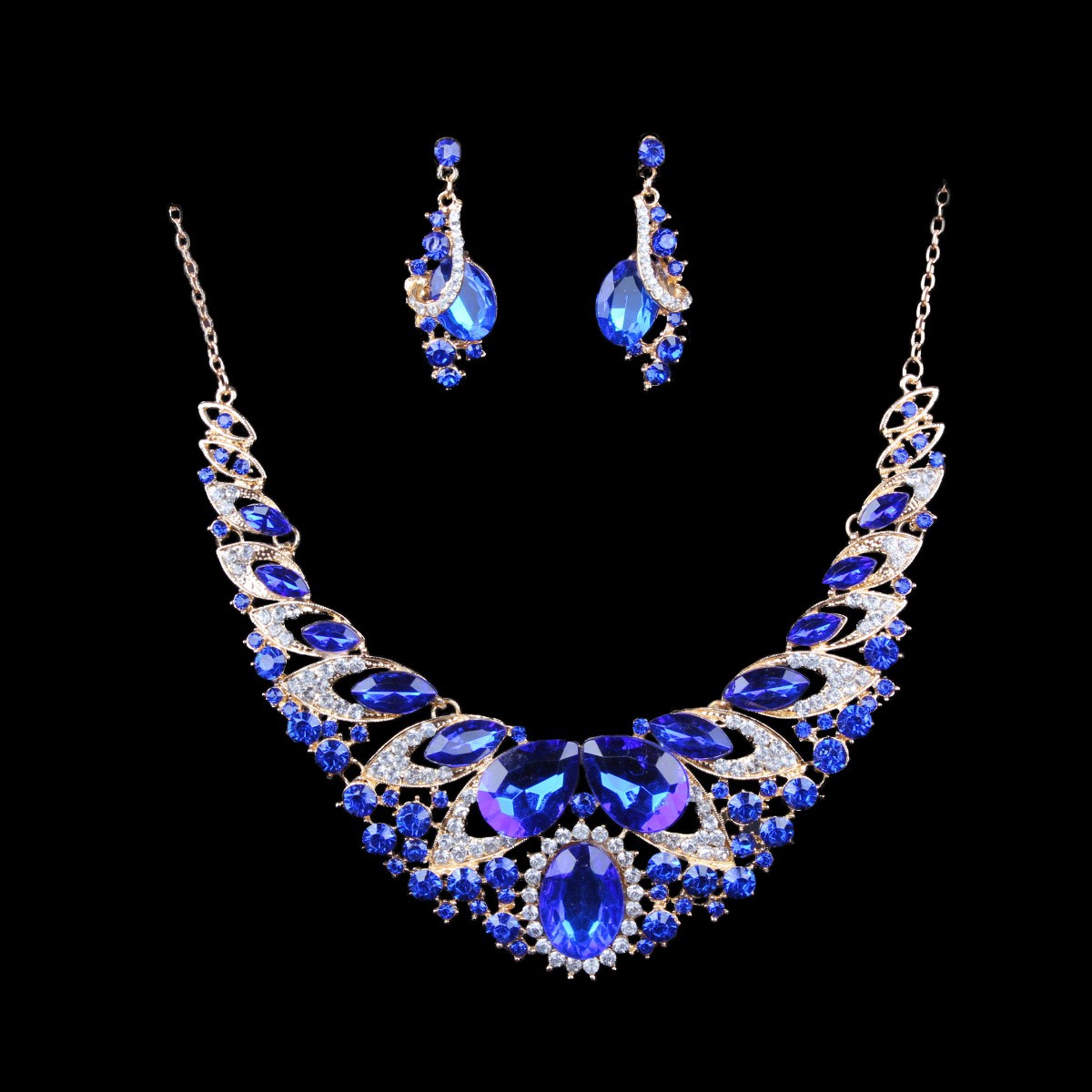 Fashion, Middle East, Europe and the United States, color exaggerated bride necklace, earrings set, alloy color protection electroplating factory direct sales