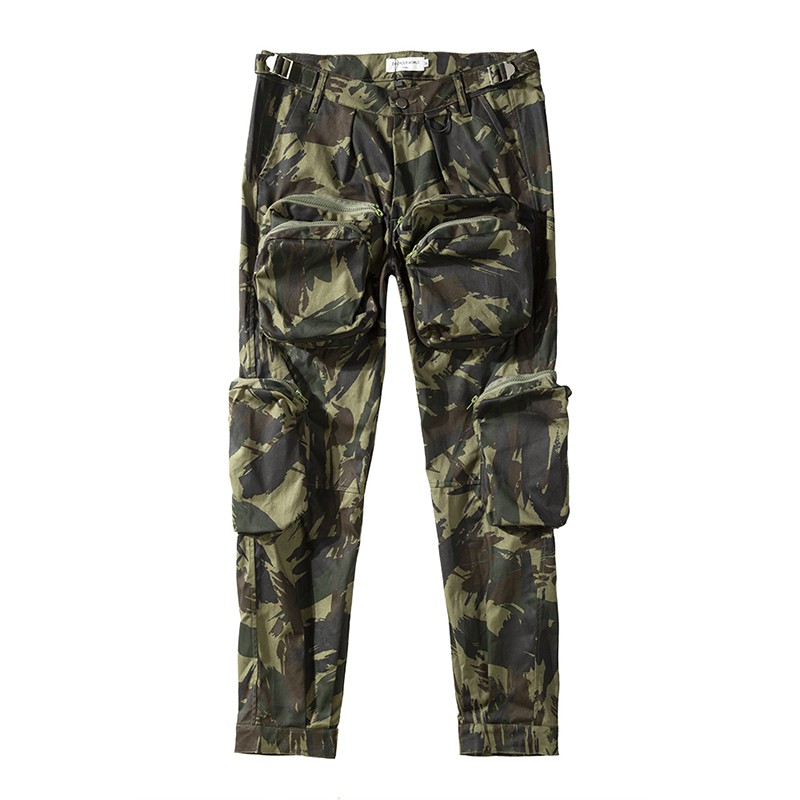 Multi-pocket camouflage straight pants Camouflage L